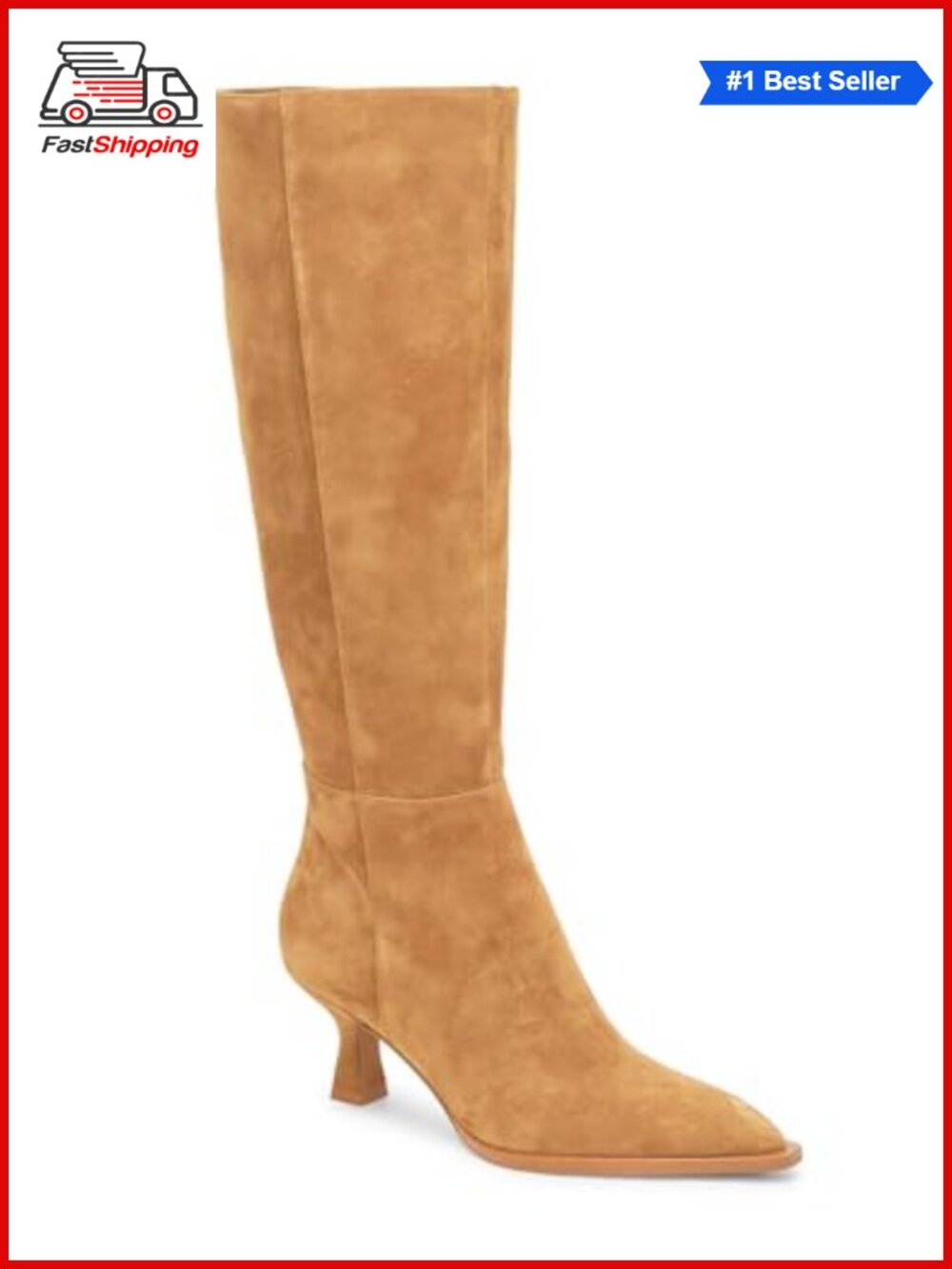 ✨ Coutgo Womens Knee High Boots Kitten Low Heel Pointed Toe Tall Boots Side